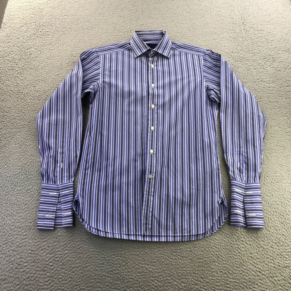 Ralph Lauren Purple Label Shirt Men 14.5 Purple Stripe Spread Collar French Cuff